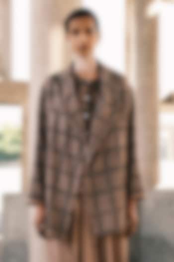 Nude Hand Spun Cotton Checkered Blazer by Urvashi Kaur at Pernia's Pop Up Shop