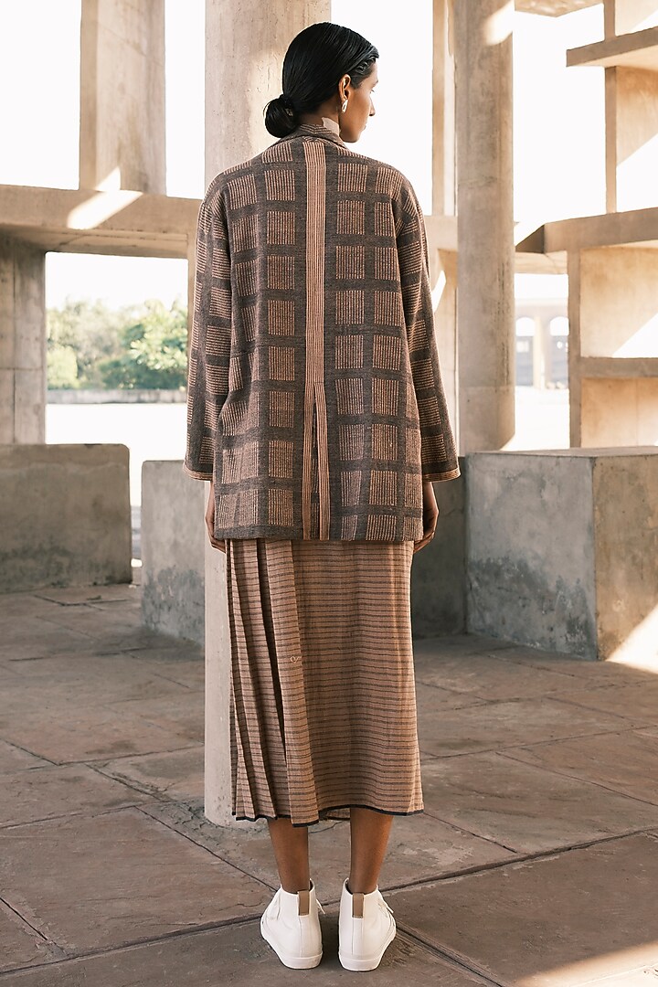 Nude Hand Spun Cotton Checkered Blazer by Urvashi Kaur at Pernia's Pop Up Shop