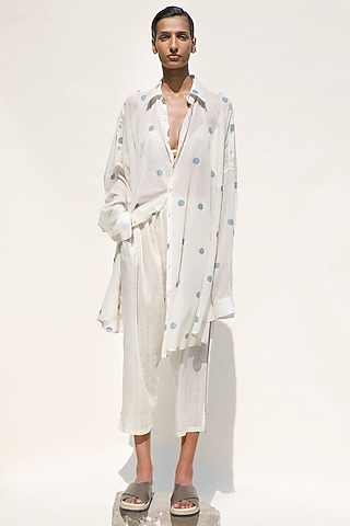 Cream Shell Hand Spun Cotton Silk Pants by Urvashi Kaur