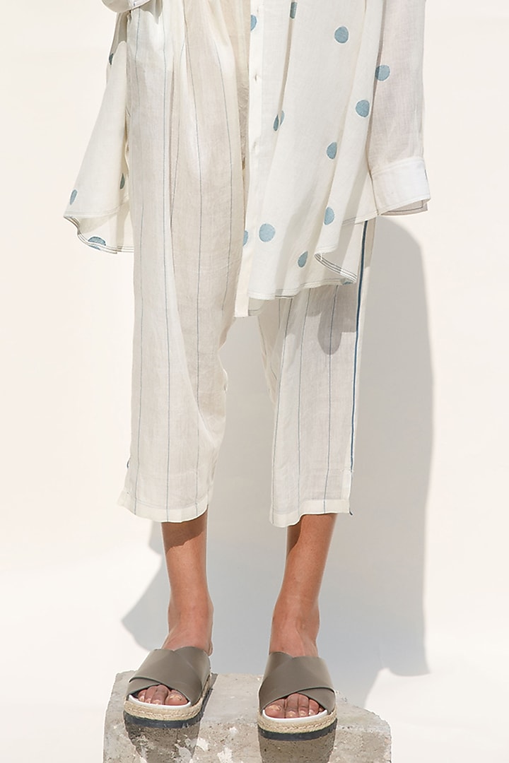 Cream Shell Hand Spun Cotton Silk Pants by Urvashi Kaur at Pernia's Pop Up Shop
