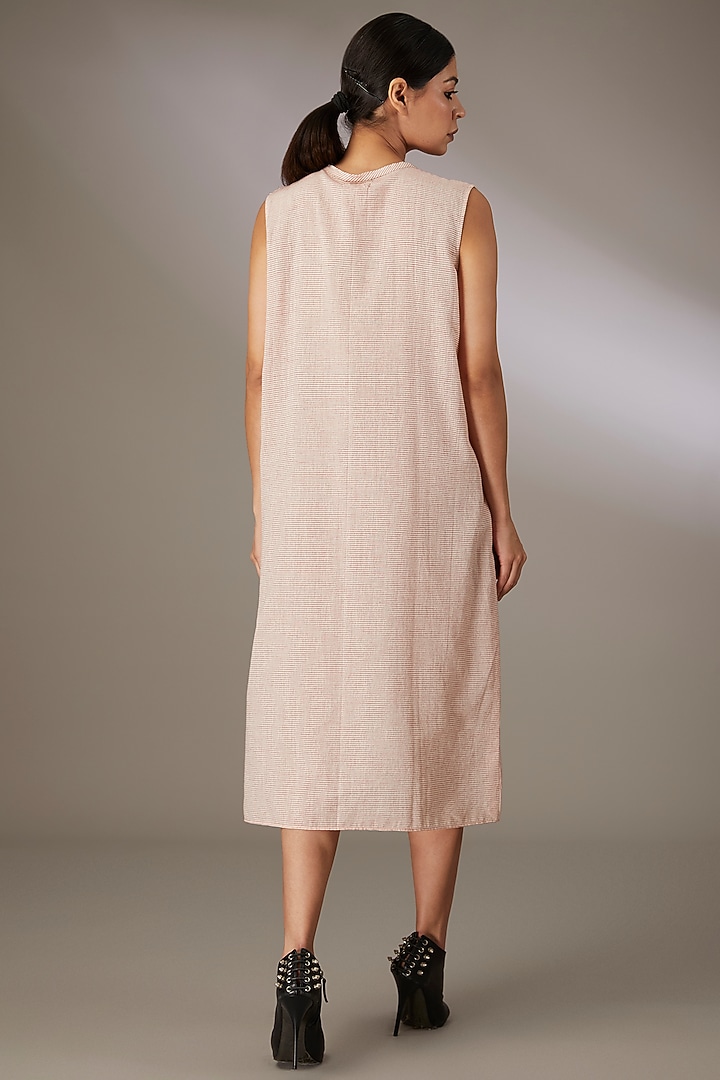 Red Handloom Striped Cotton Beadwork Paneled Shift Summer Dress by Urvashi Kaur at Pernia's Pop Up Shop