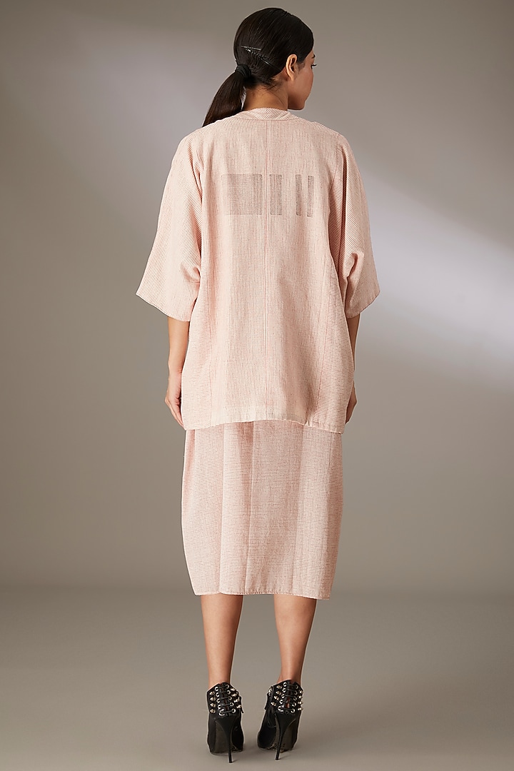 Red Handloom Striped Cotton Block Printed & Beadwork Overlay by Urvashi Kaur at Pernia's Pop Up Shop