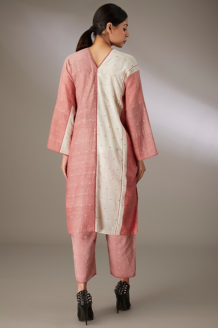 Red Handloom Dotted Jamdani Pants by Urvashi Kaur at Pernia's Pop Up Shop