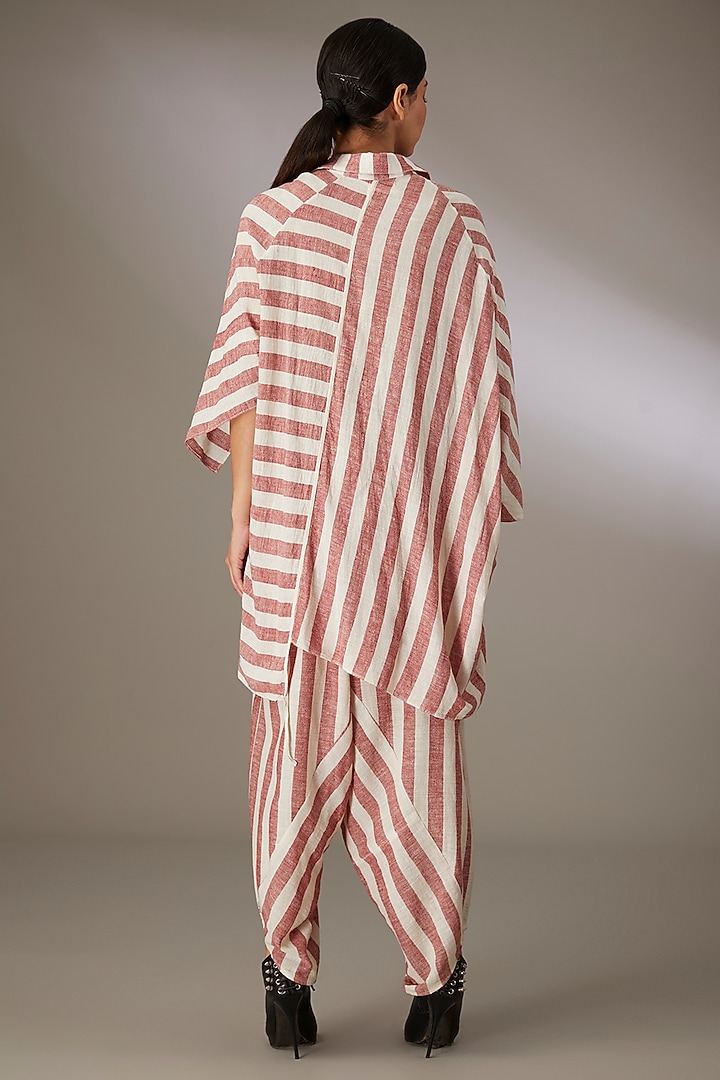 Red Handspun Cotton Striped Shirt by Urvashi Kaur at Pernia's Pop Up Shop