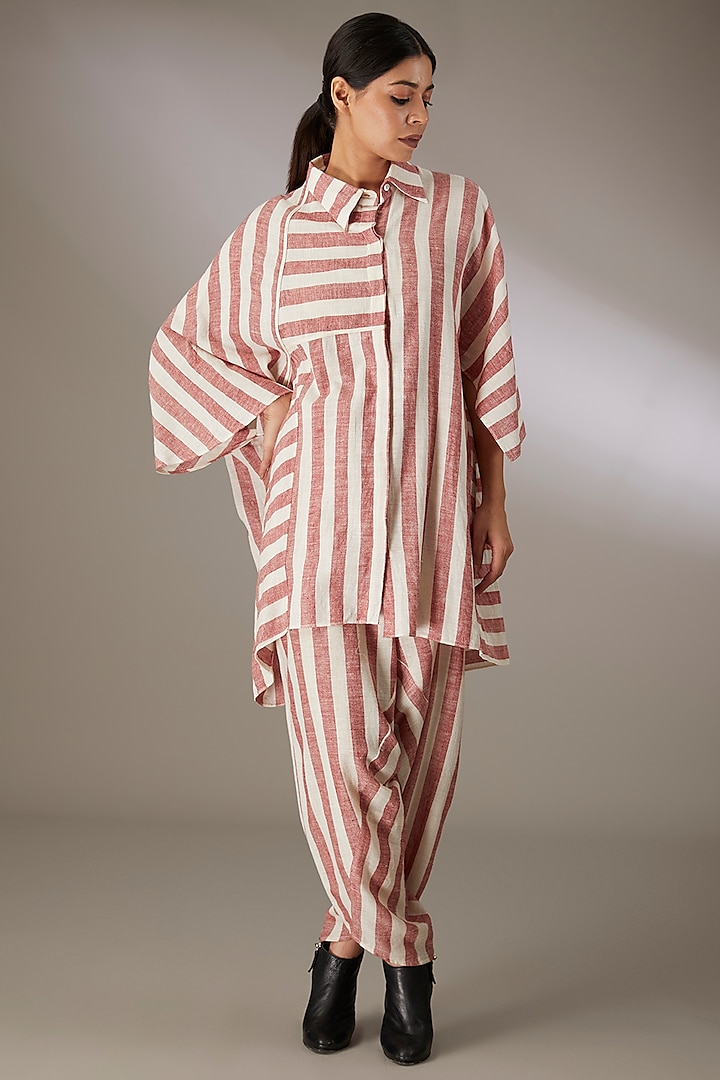 Red Handspun Cotton Striped Salwar Pants by Urvashi Kaur at Pernia's Pop Up Shop