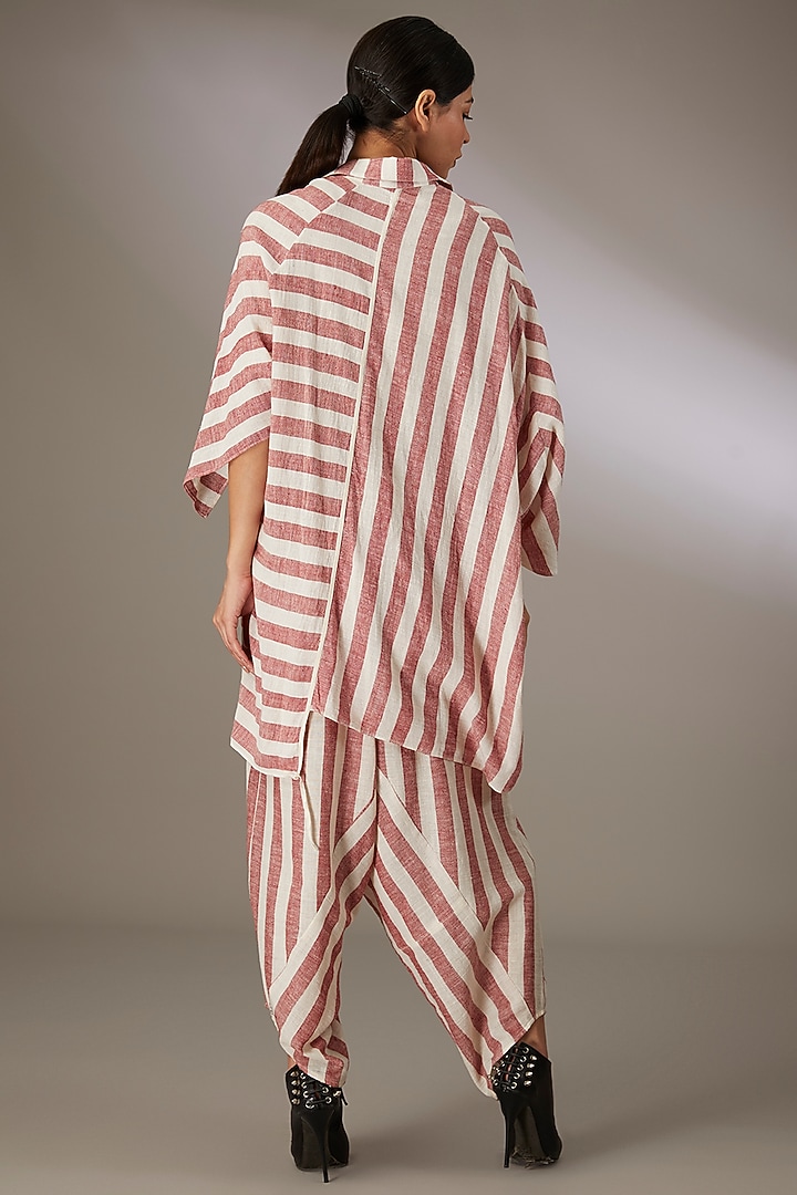 Red Handspun Cotton Striped Salwar Pants by Urvashi Kaur at Pernia's Pop Up Shop