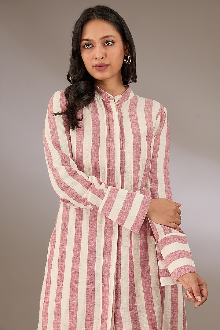 Red Handspun Cotton Button Down Tunic by Urvashi Kaur at Pernia's Pop Up Shop