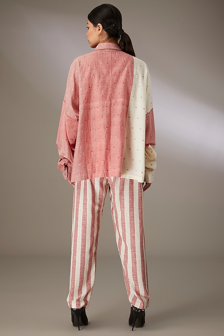 Red Handloom Cotton Striped Narrow Pants by Urvashi Kaur at Pernia's Pop Up Shop