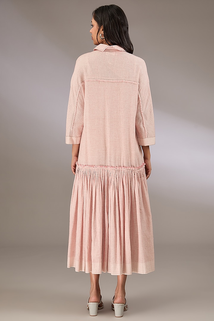 Red Handloom Striped Cotton Drop Waist Vacation Dress by Urvashi Kaur at Pernia's Pop Up Shop