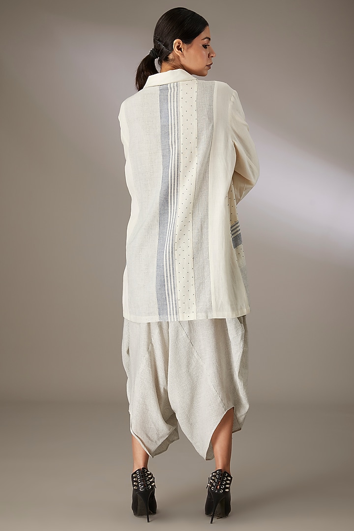Blue Handloom Striped Cotton Dhoti Style Lounge Pants by Urvashi Kaur at Pernia's Pop Up Shop