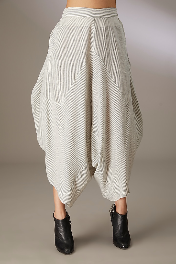 Blue Handloom Striped Cotton Dhoti Style Lounge Pants by Urvashi Kaur at Pernia's Pop Up Shop