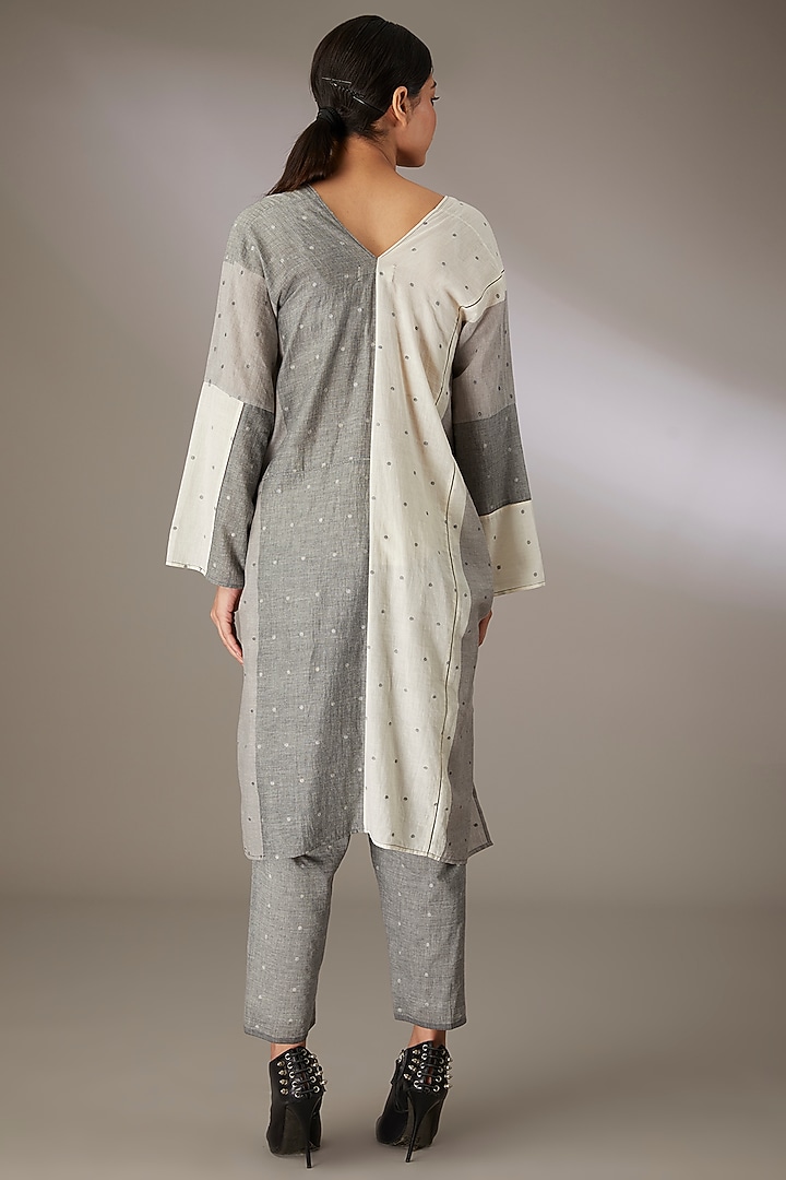 Grey Handloom Dotted Jamdani Vacation Dress by Urvashi Kaur at Pernia's Pop Up Shop