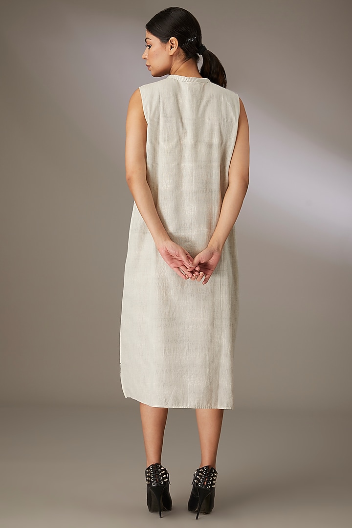 Grey Handloom Striped Cotton Beadwork Shift Summer Dress by Urvashi Kaur at Pernia's Pop Up Shop
