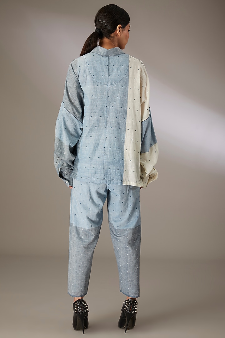 Blue Handloom Dotted Jamdani Pants by Urvashi Kaur at Pernia's Pop Up Shop