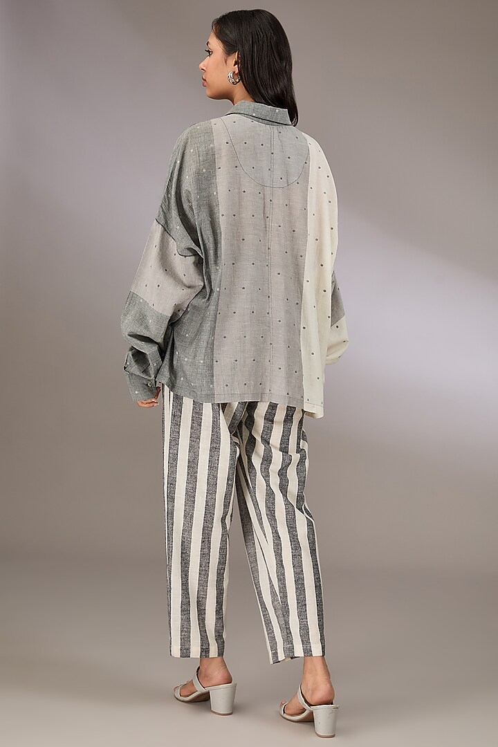 Grey Handloom Dotted Jamdani Oversized Shirt by Urvashi Kaur at Pernia's Pop Up Shop