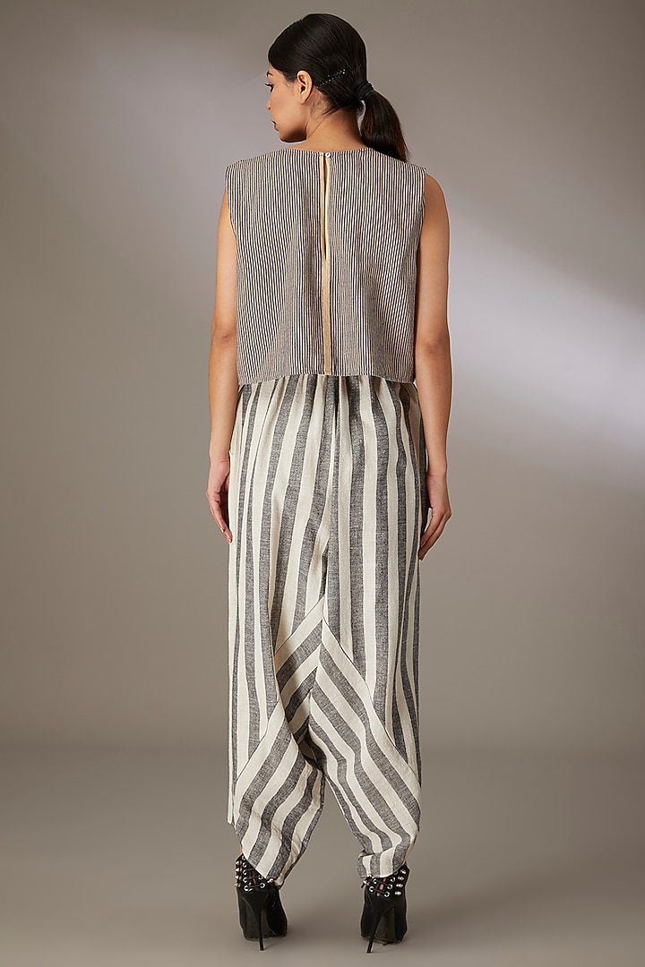 Blue Handloom Striped Denim Crop Top by Urvashi Kaur at Pernia's Pop Up Shop