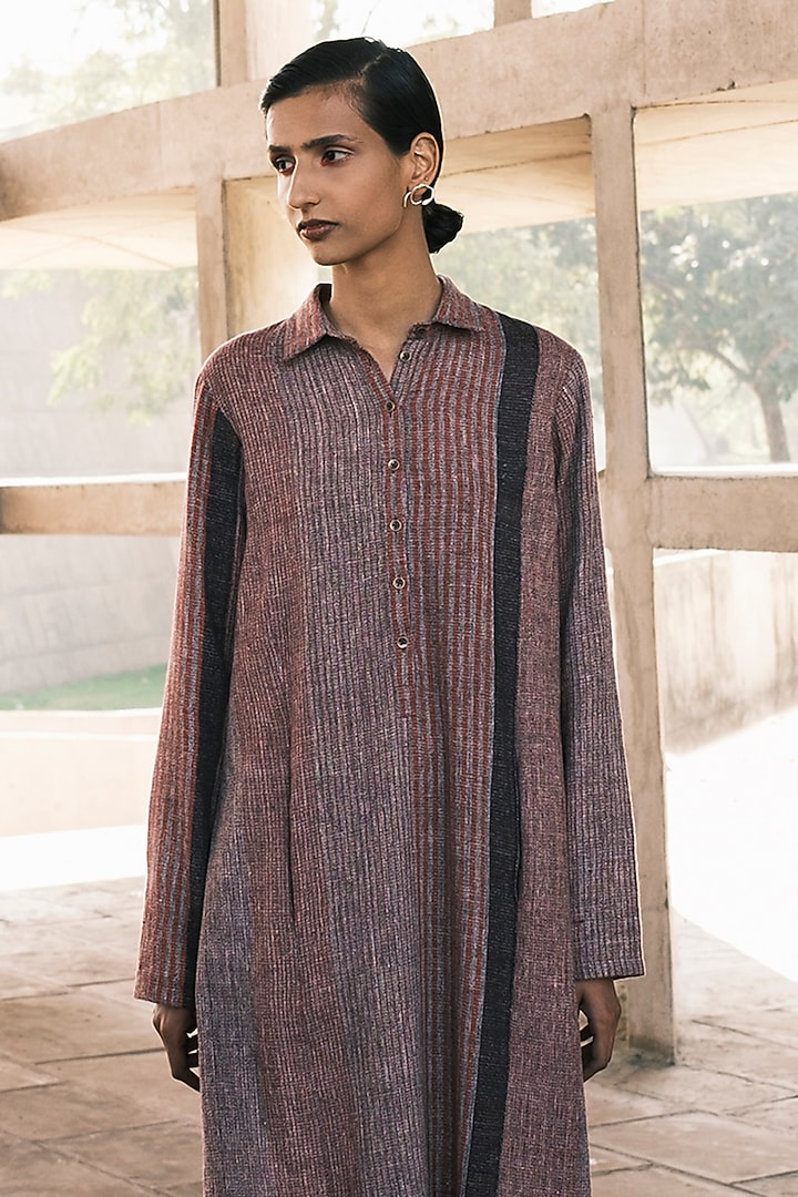 Brick Handloom Cotton Striped Vacation Dress by Urvashi Kaur at Pernia's Pop Up Shop