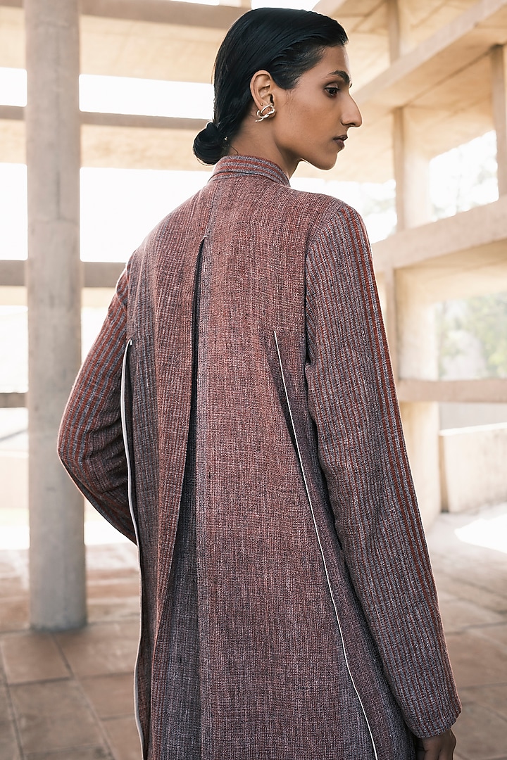 Brick Handloom Cotton Striped Vacation Dress by Urvashi Kaur at Pernia's Pop Up Shop
