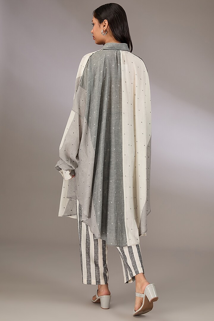Grey Handloom Dotted Jamdani Oversized Shirt by Urvashi Kaur at Pernia's Pop Up Shop