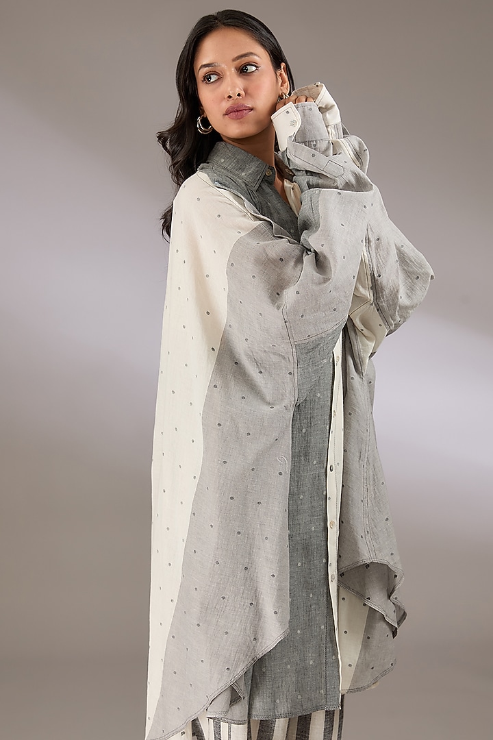 Grey Handloom Dotted Jamdani Oversized Shirt by Urvashi Kaur at Pernia's Pop Up Shop