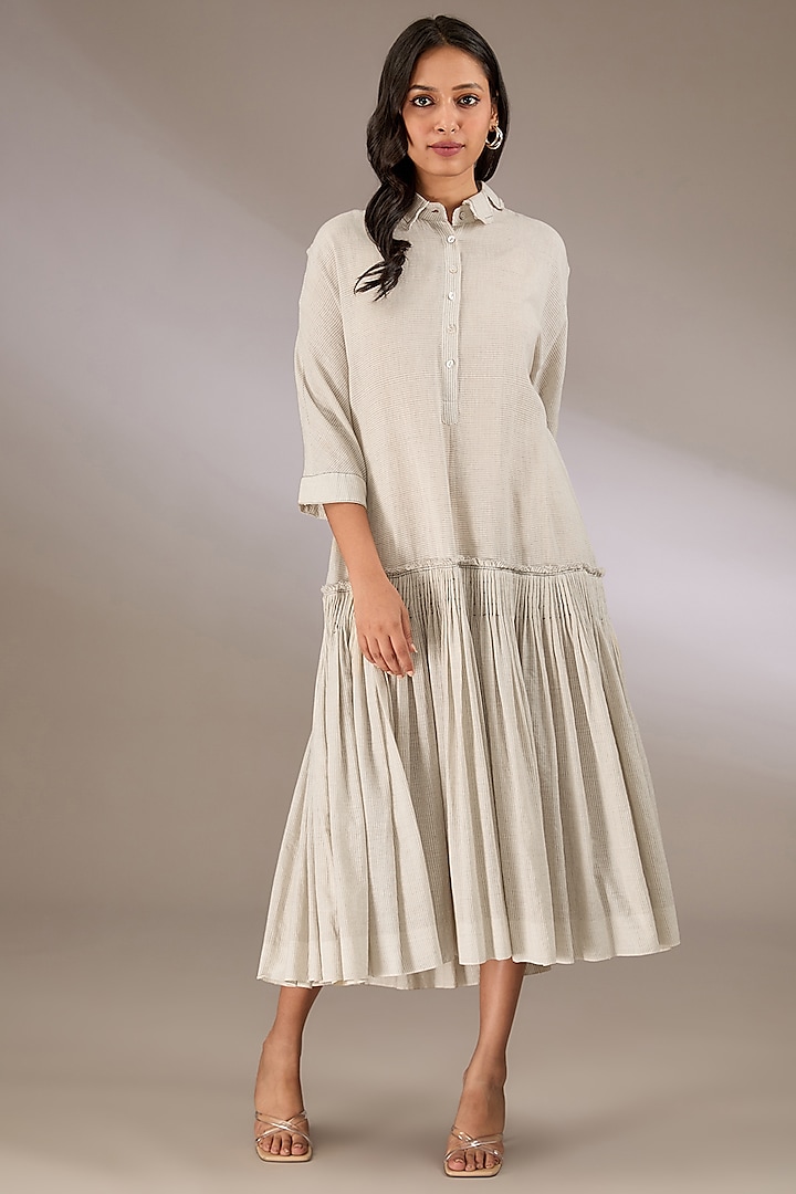 Grey Handloom Striped Cotton Oversized Dress by Urvashi Kaur at Pernia's Pop Up Shop