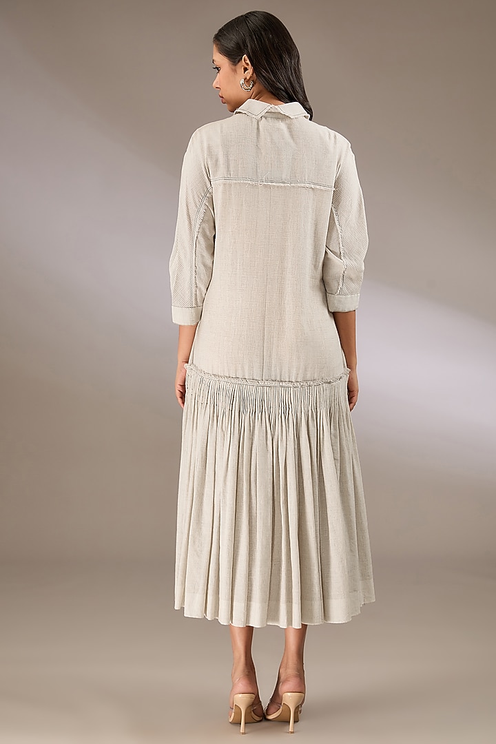 Grey Handloom Striped Cotton Oversized Vacation Dress by Urvashi Kaur at Pernia's Pop Up Shop
