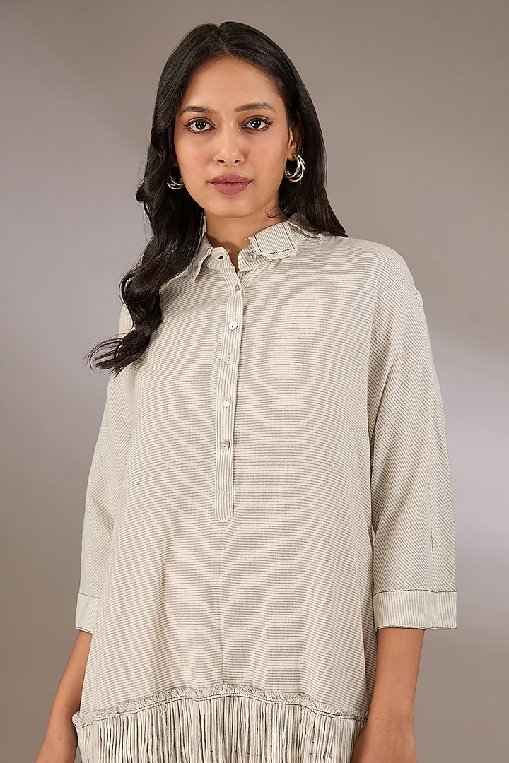 Grey Handloom Striped Cotton Oversized Vacation Dress by Urvashi Kaur at Pernia's Pop Up Shop