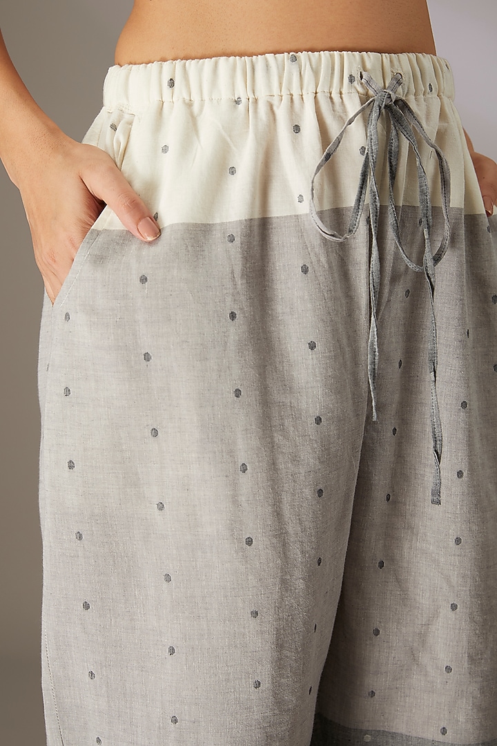 Grey Handloom Dotted Jamdani Pants by Urvashi Kaur at Pernia's Pop Up Shop