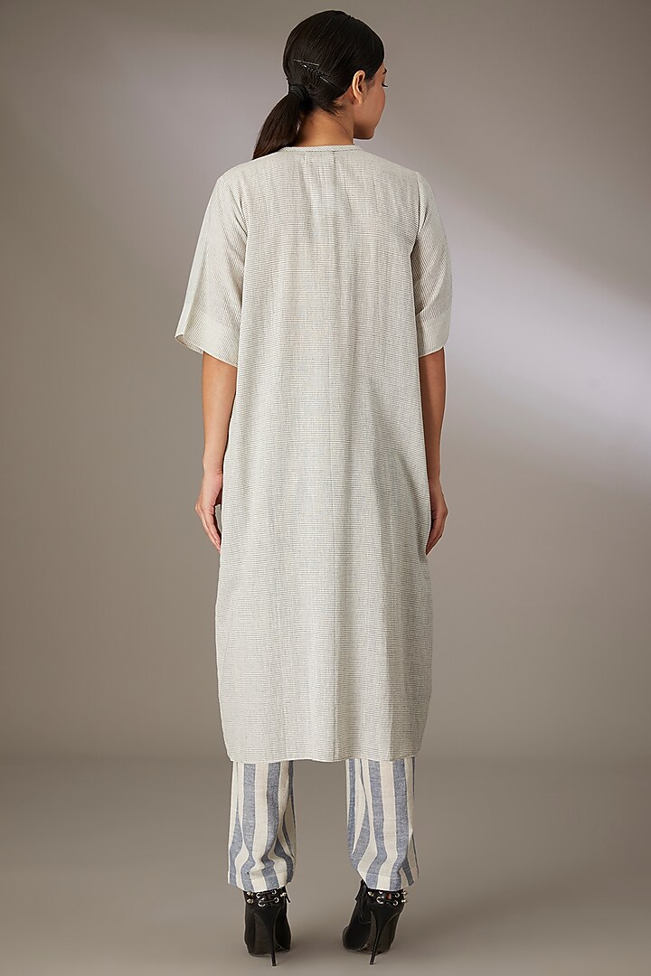 Blue Handloom Striped Cotton Bead Work Shift Summer Dress by Urvashi Kaur at Pernia's Pop Up Shop