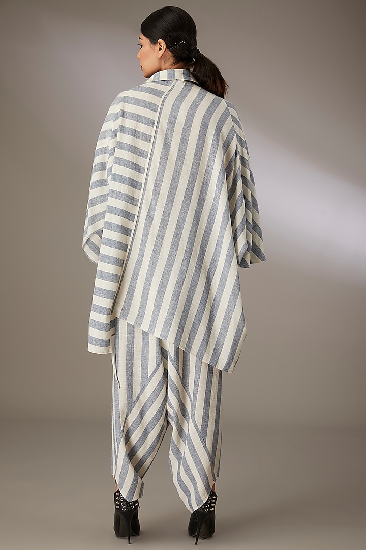 Blue Handspun Cotton Striped Shirt by Urvashi Kaur at Pernia's Pop Up Shop