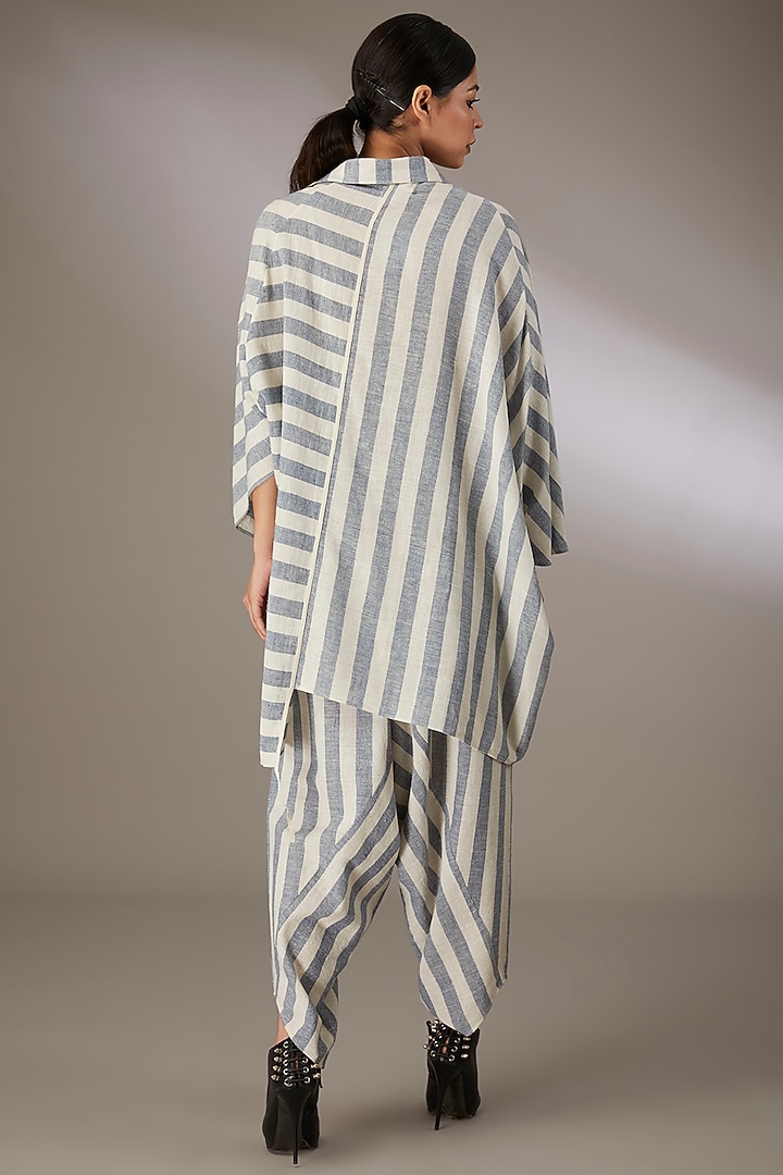 Blue Handspun Cotton Striped Dhoti Salwar Pants by Urvashi Kaur at Pernia's Pop Up Shop