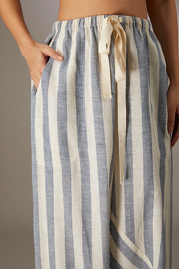 Blue Handspun Cotton Striped Dhoti Salwar Pants by Urvashi Kaur at Pernia's Pop Up Shop