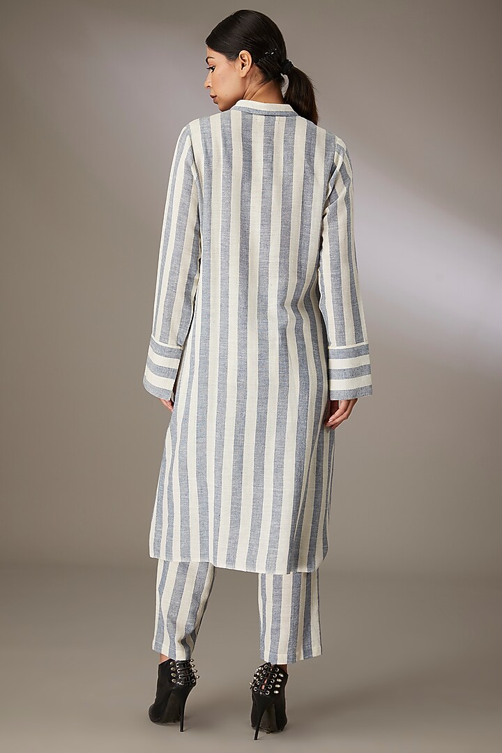 Blue Handspun Cotton Striped Pants by Urvashi Kaur at Pernia's Pop Up Shop