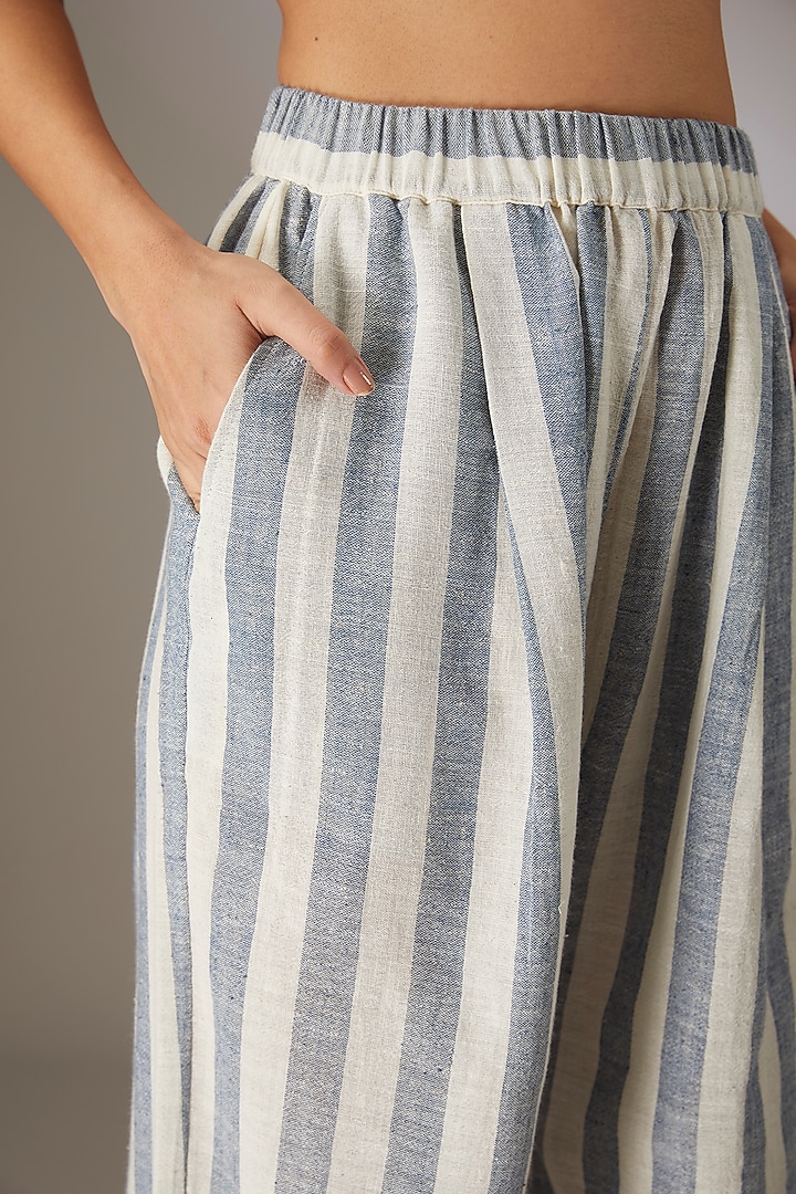 Blue Handspun Cotton Striped Pants by Urvashi Kaur at Pernia's Pop Up Shop