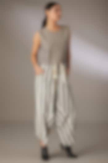 Grey Handspun Cotton Striped Dhoti Salwar Pants by Urvashi Kaur