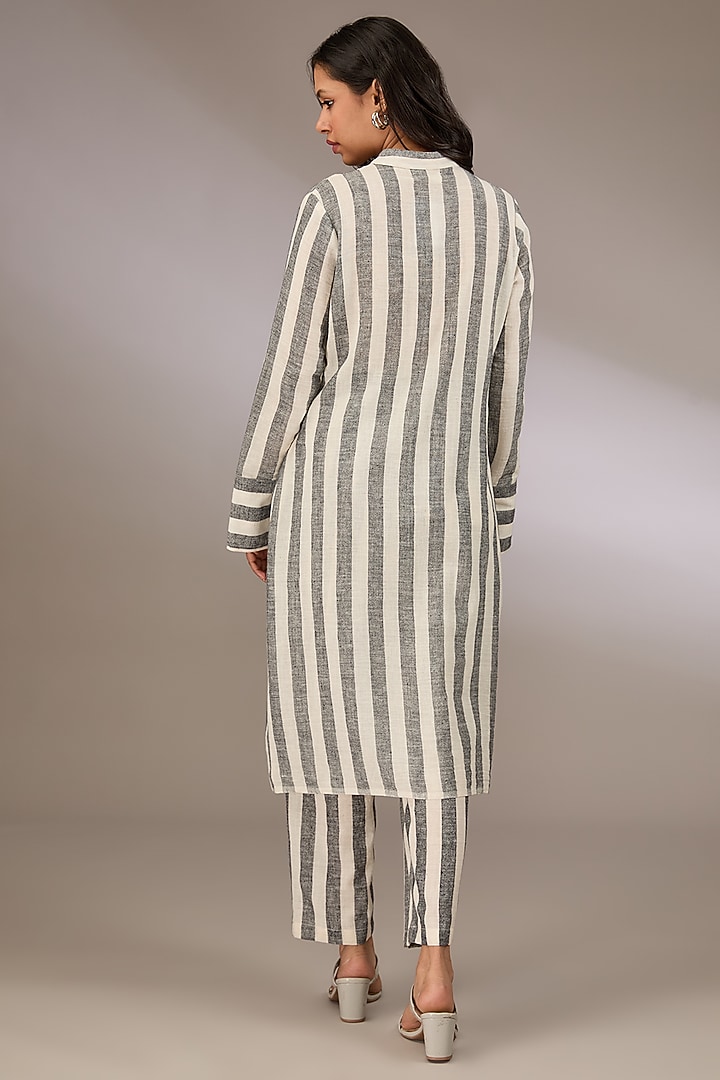 Grey Handspun Cotton Striped Tunic by Urvashi Kaur at Pernia's Pop Up Shop
