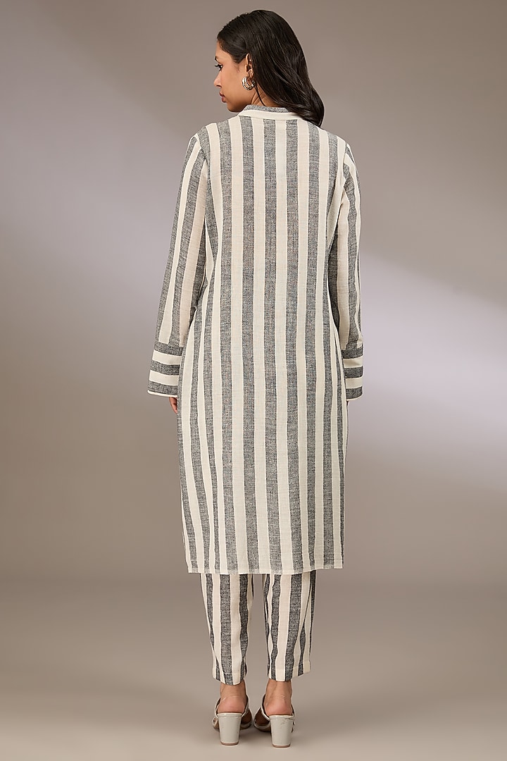 Grey Handspun Cotton Striped Pants by Urvashi Kaur at Pernia's Pop Up Shop