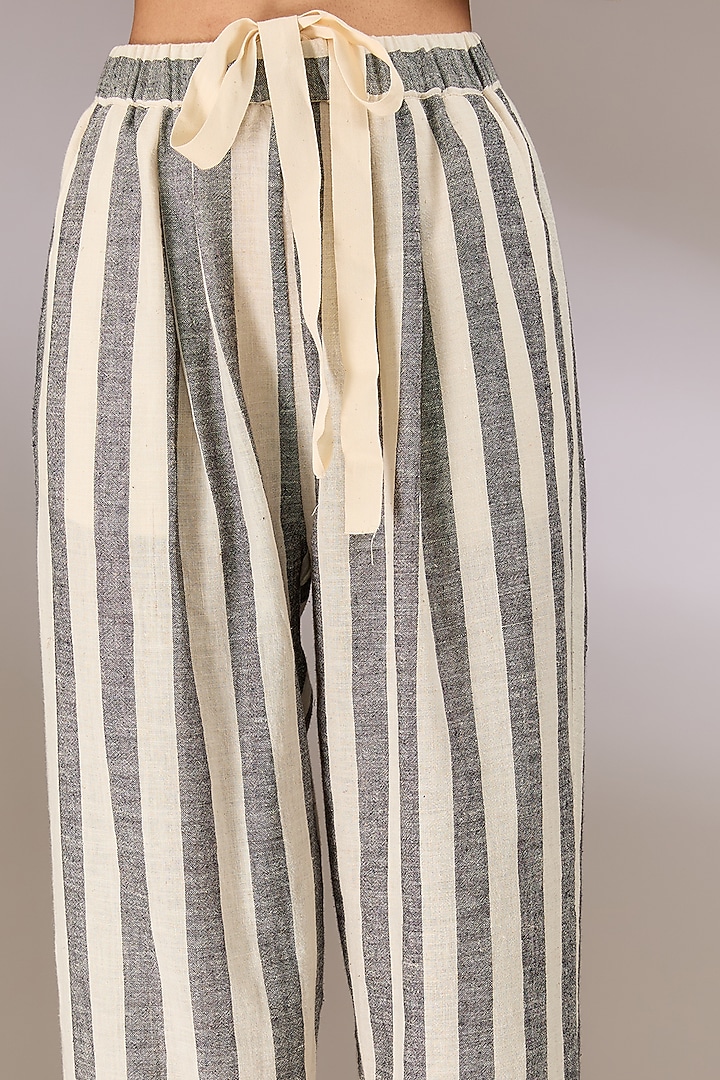 Grey Handspun Cotton Striped Pants by Urvashi Kaur at Pernia's Pop Up Shop