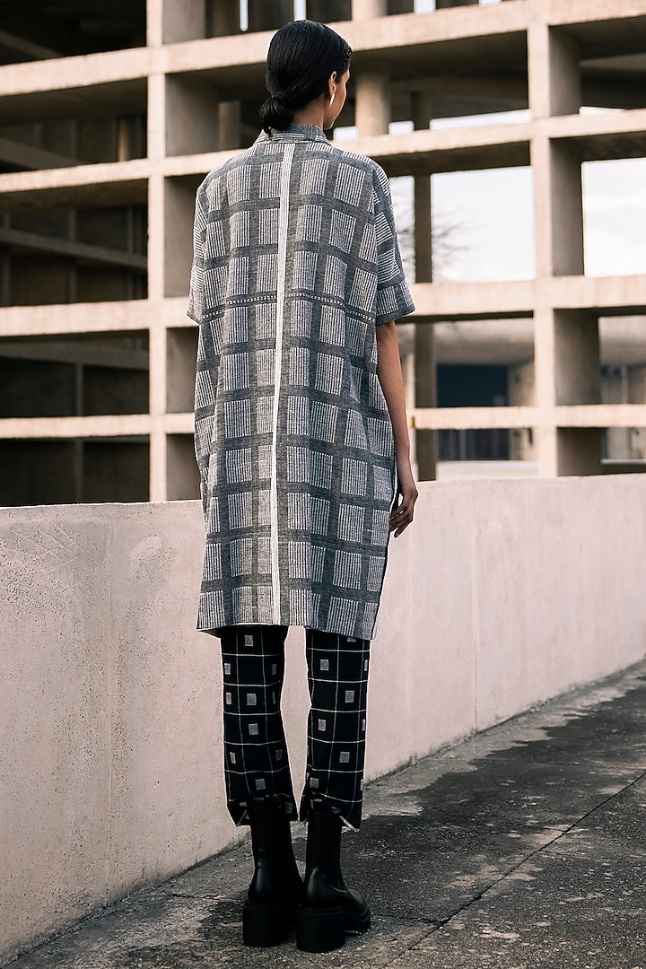 Slate Grey Hand Spun Cotton Checkered Pants by Urvashi Kaur at Pernia's Pop Up Shop