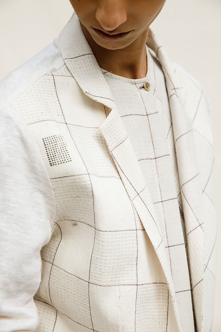 Cream Shell Hand Spun Cotton Block Printed Jacket by Urvashi Kaur at Pernia's Pop Up Shop