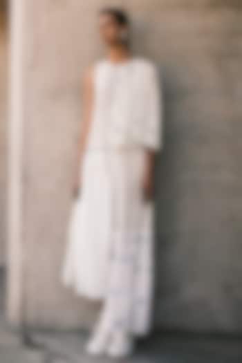 Cream Shell Hand Spun Cotton Silk Striped Asymmetric Maxi Dress by Urvashi Kaur