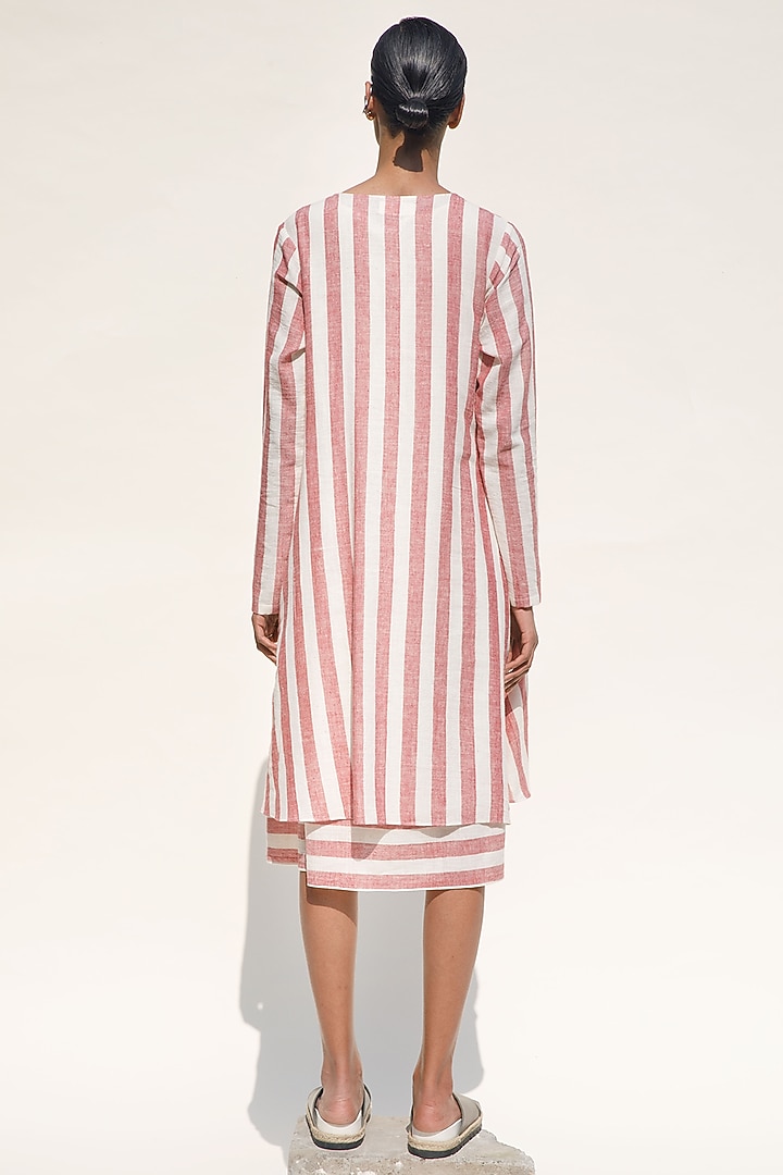 Ecru & Brick Hand Spun Cotton Striped Resort Vacation Dress by Urvashi Kaur at Pernia's Pop Up Shop