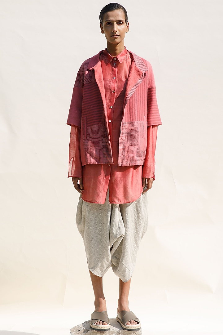 Brick Organic Cotton Block Printed Upcycled Jacket by Urvashi Kaur at Pernia's Pop Up Shop