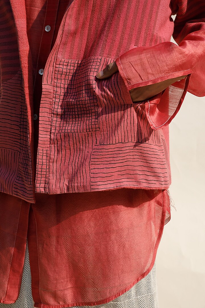 Brick Organic Cotton Block Printed Upcycled Jacket by Urvashi Kaur at Pernia's Pop Up Shop