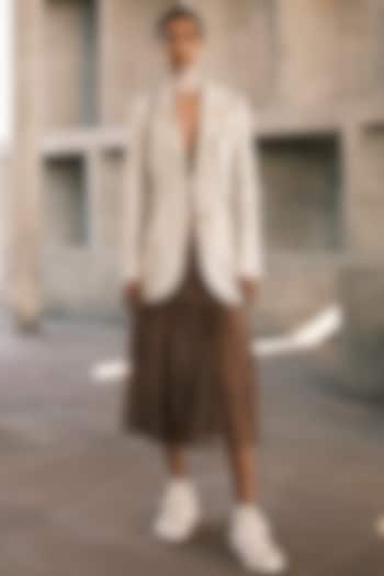 Nude Linen Noil Hand Micro Pleated Vacation Dress by Urvashi Kaur at Pernia's Pop Up Shop