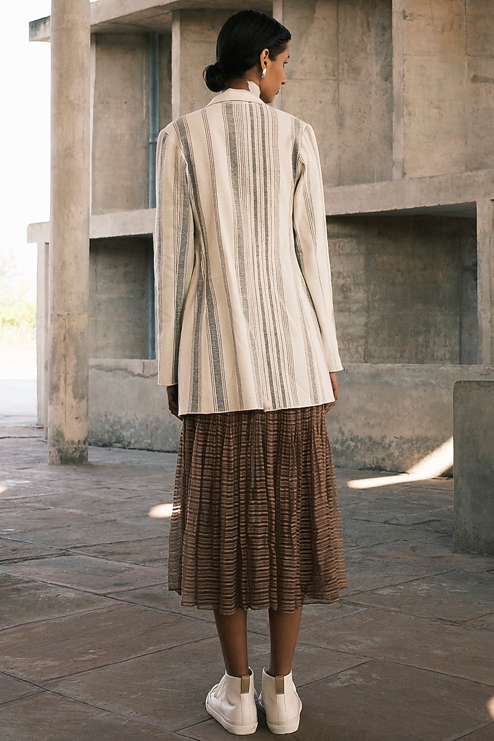 Nude Linen Noil Hand Micro Pleated Vacation Dress by Urvashi Kaur at Pernia's Pop Up Shop