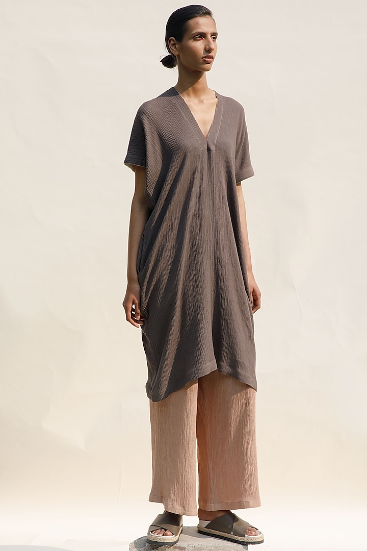 Slate Colored Crinkle Cotton Kaftan Dress by Urvashi Kaur at Pernia's Pop Up Shop