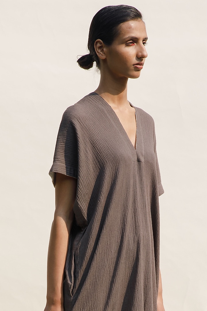 Slate Colored Crinkle Cotton Kaftan Dress by Urvashi Kaur at Pernia's Pop Up Shop