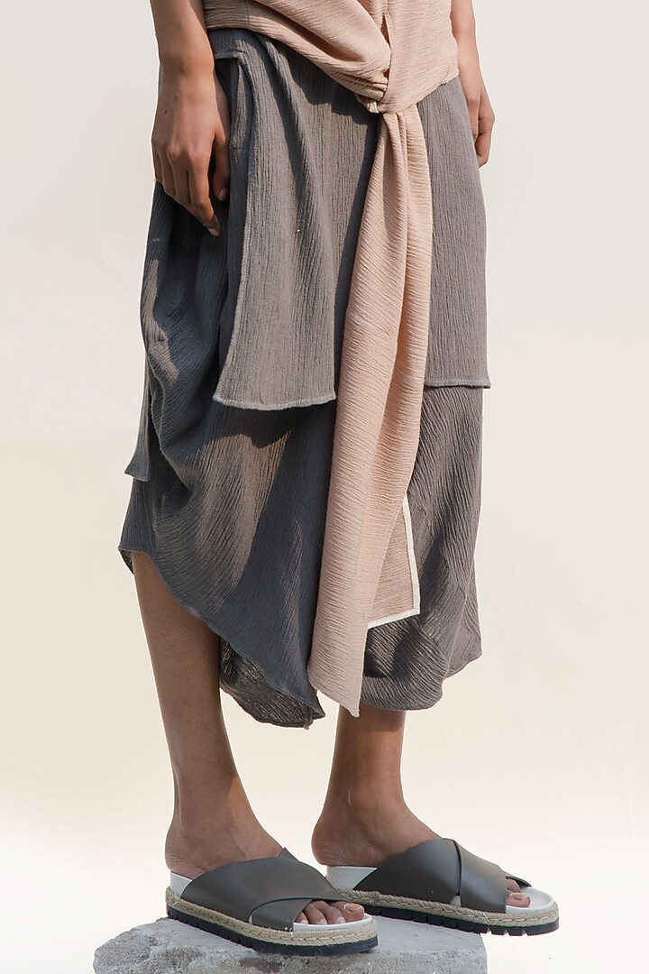 Slate Colored Crinkle Cotton Lounge Dhoti Pants by Urvashi Kaur at Pernia's Pop Up Shop