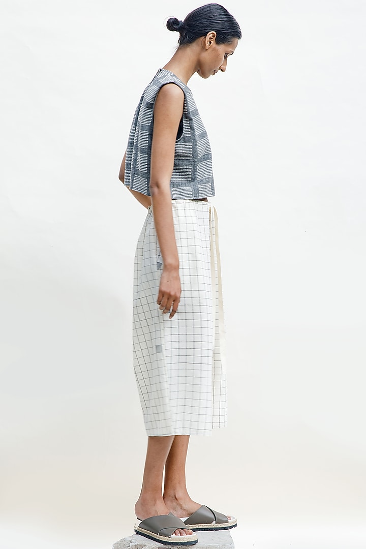Slate Colored Handloom Cotton & Linen Silk Jersey Checkered Blouse by Urvashi Kaur at Pernia's Pop Up Shop